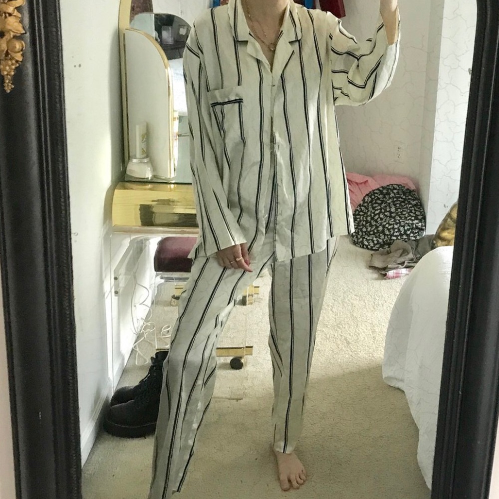 Vintage satin ivory pinstripe pajamas